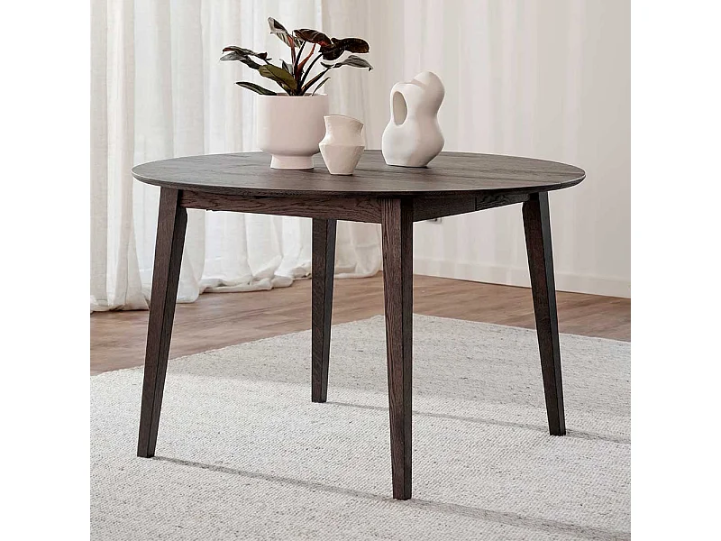 Runder Esszimmer Tisch im Skandi Design Massivholzplatte