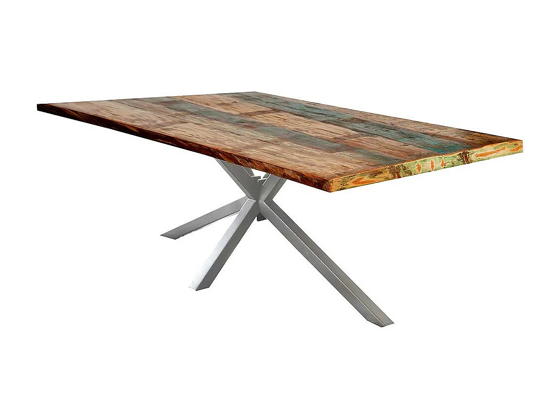 Design Esstisch in Bunt und Altsilberfarben Recyclingholz und Metall