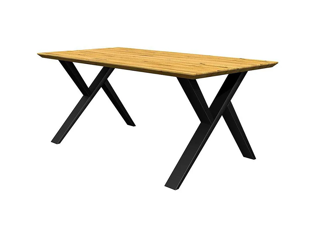 Holztisch mit Metallgestell aus Eiche und Metall Schweizer Kante