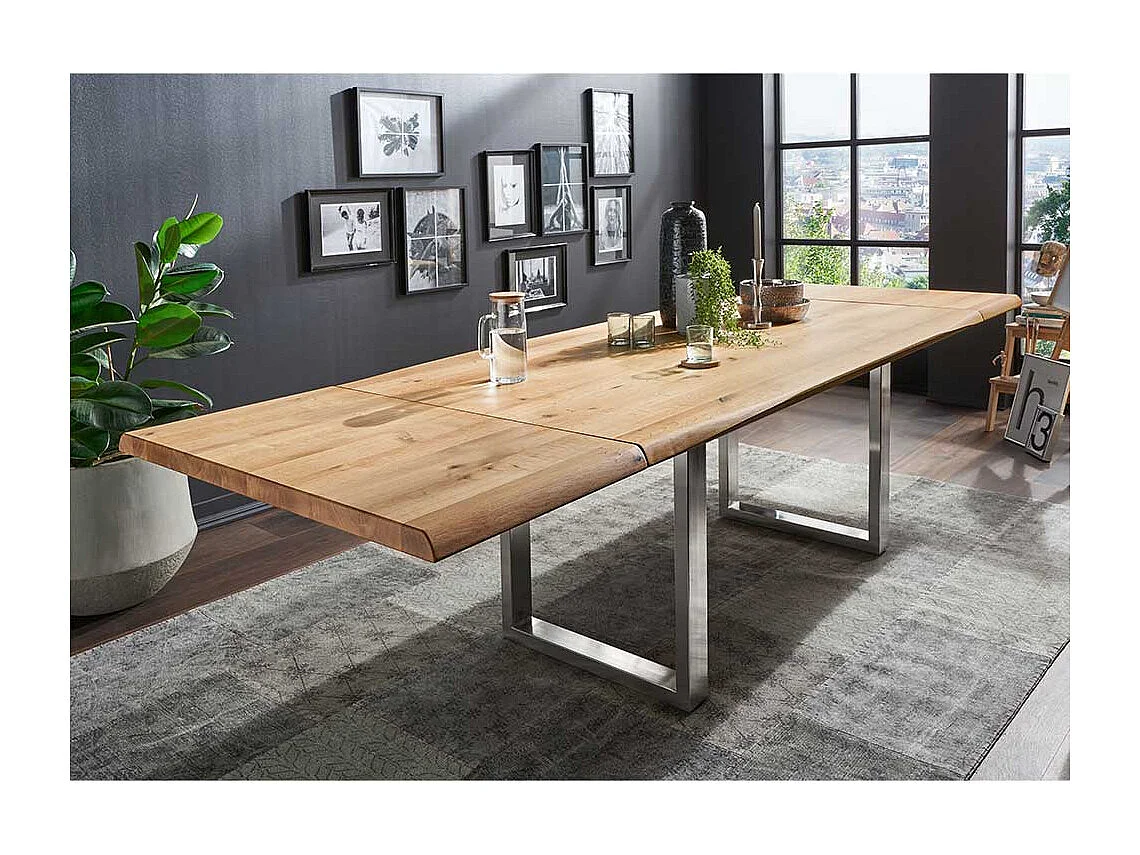 Esstisch aus Wildeiche Massivholz und Stahl Loft Design