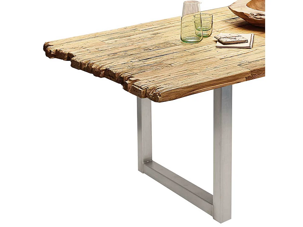 Designer Tisch aus Teak Recyclingholz und Stahl 100 cm tief