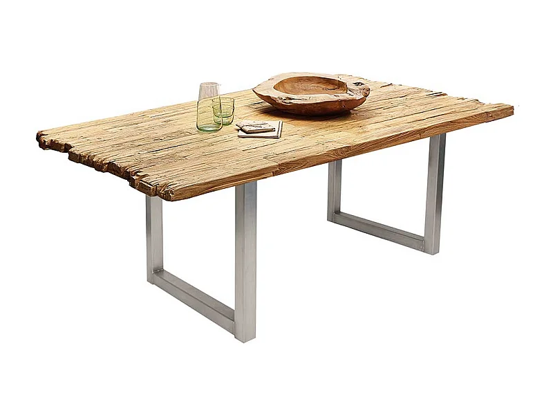 Designer Tisch aus Teak Recyclingholz und Stahl 100 cm tief