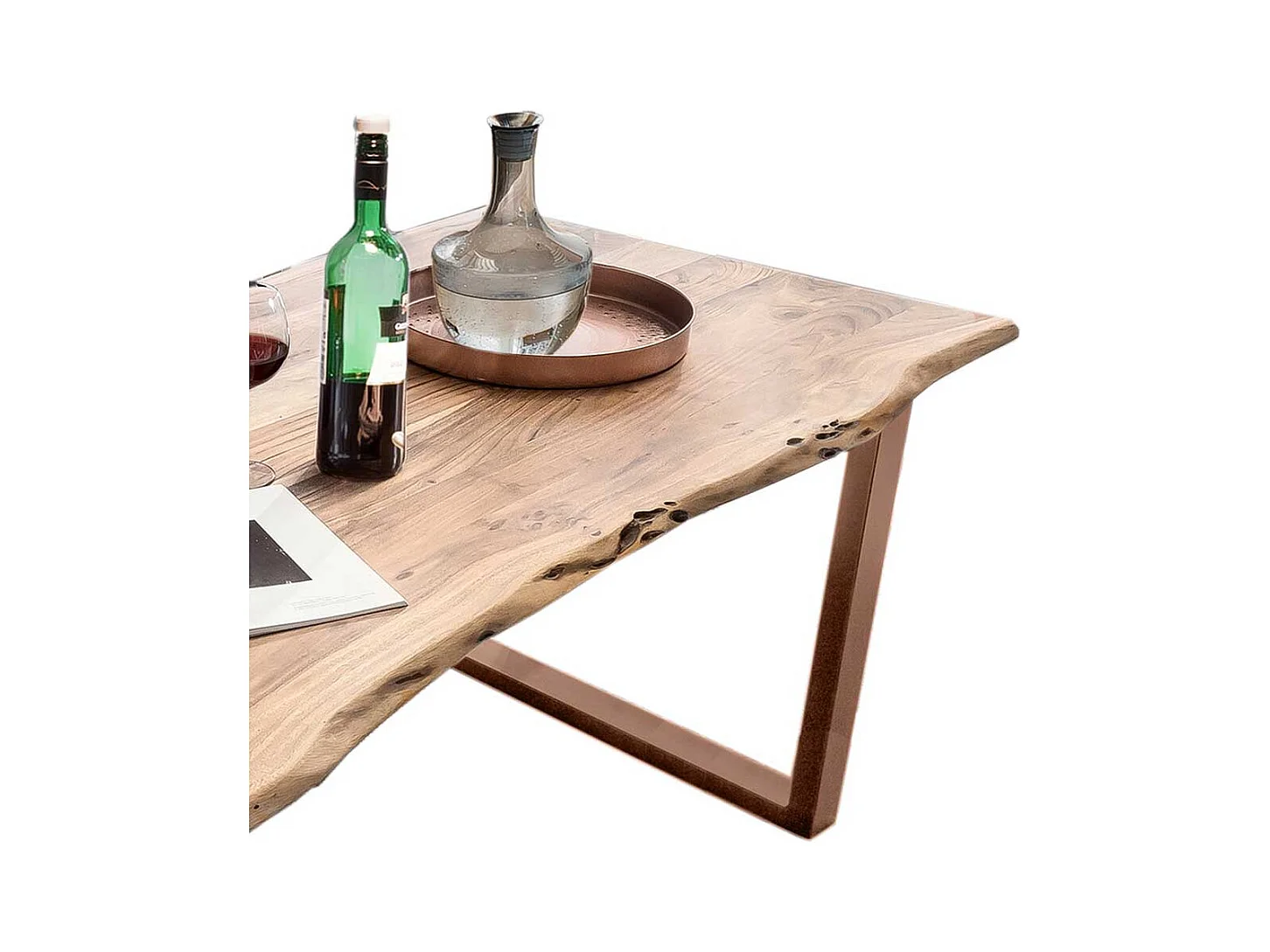 Echtholztisch aus Akazie Massivholz und Metall Bügelgestell