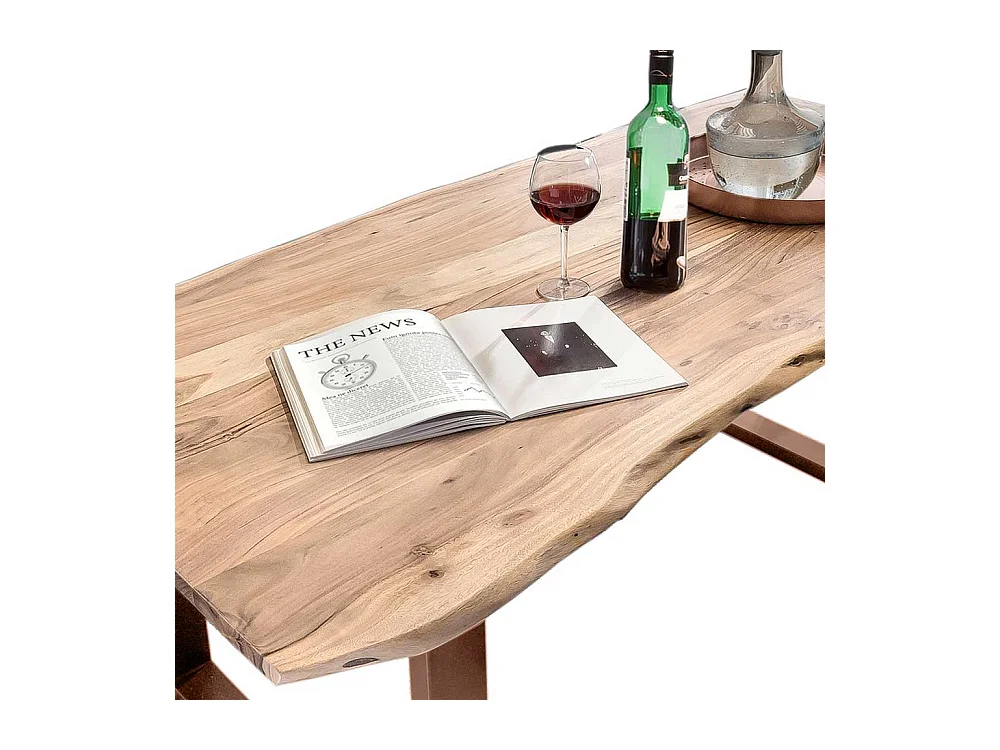 Echtholztisch aus Akazie Massivholz und Metall Bügelgestell