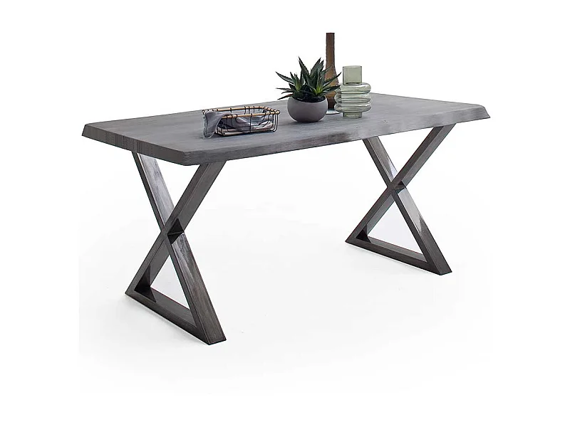 Esstisch Holztisch mit X Gestell und natürlicher Baumkante