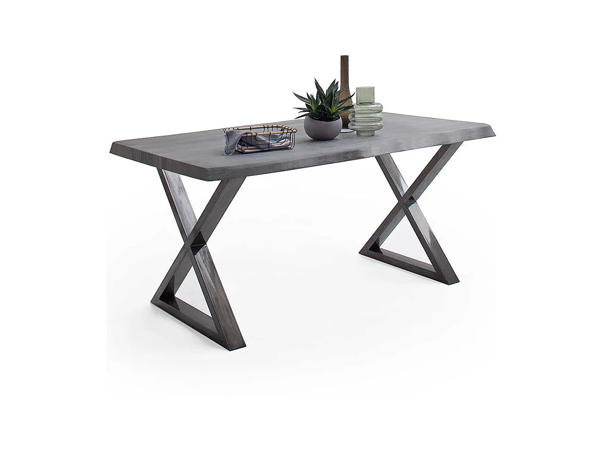Esstisch Holztisch mit X Gestell und natürlicher Baumkante