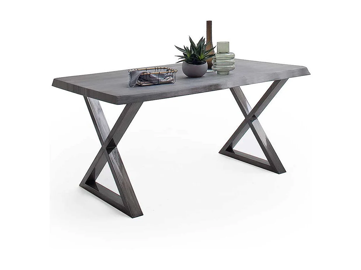 Esstisch Holztisch mit X Gestell und natürlicher Baumkante