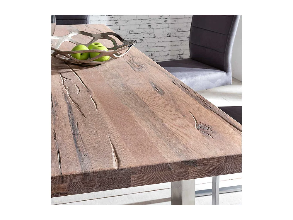 Industrial Esstisch Wildeiche weiß gekälkt Edelstahl Bügelgestell