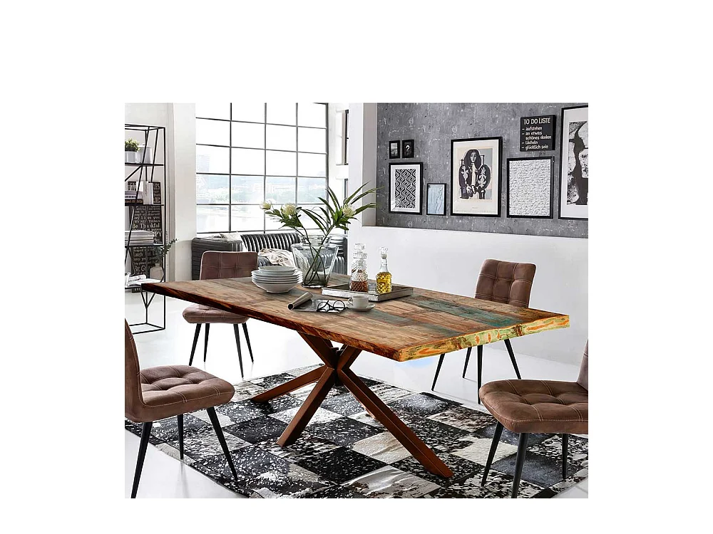 Ausgefallener Esstisch in Bunt Recyclingholz und Metall