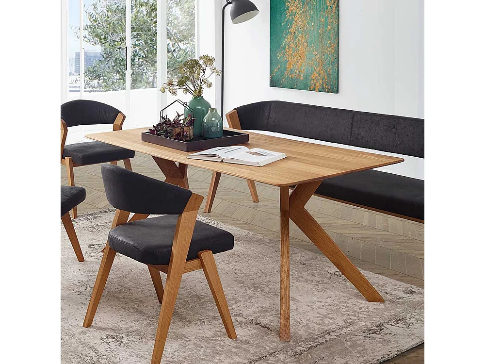 Holztisch Massiv aus Wildeiche modernem Vierfußgestell