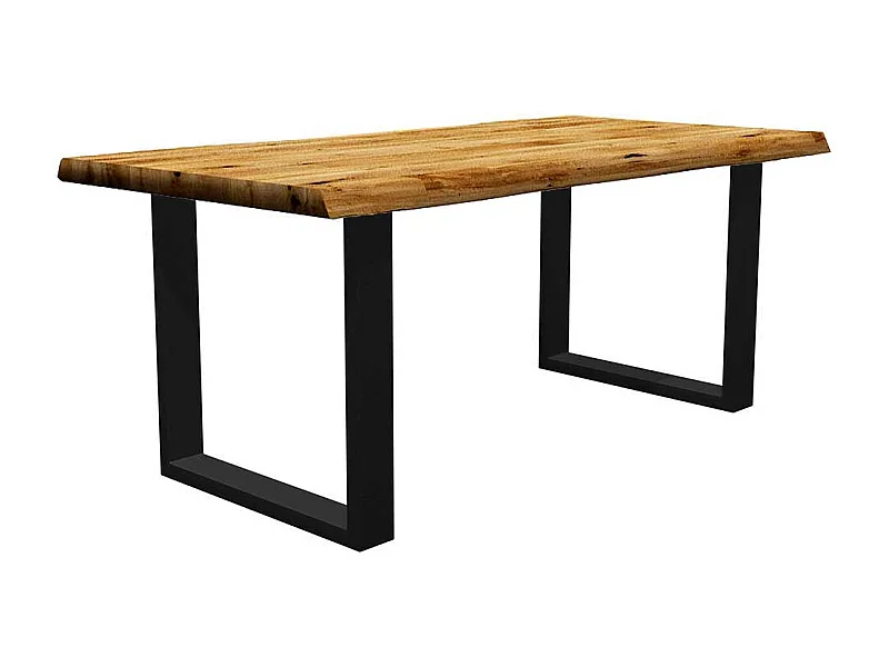 Tisch mit Baumkante und Bügelgestell Eiche Massivholz und Metall