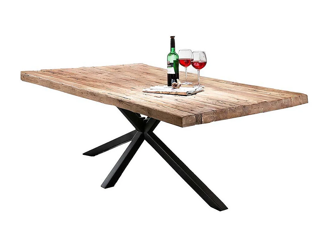 Tisch Esszimmer in Schwarz und Teakfarben Massivholzplatte