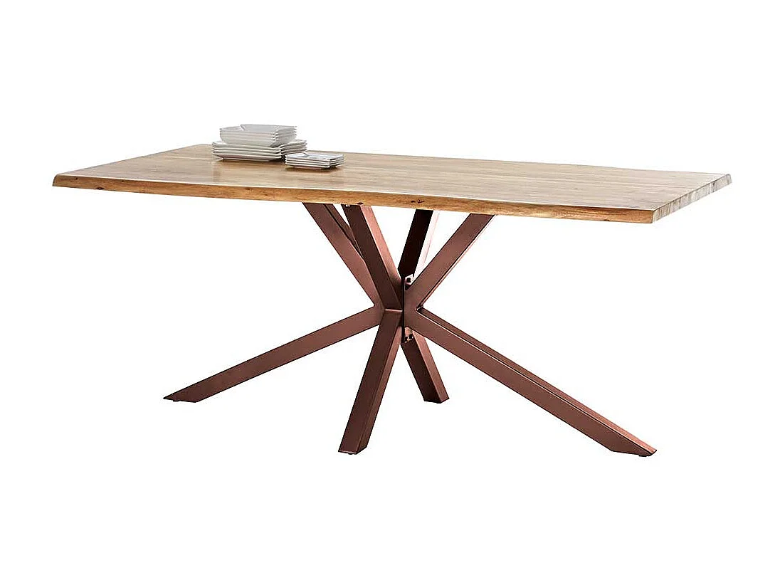 Baumkanten Tisch aus Akazie Massivholz Spider Gestell