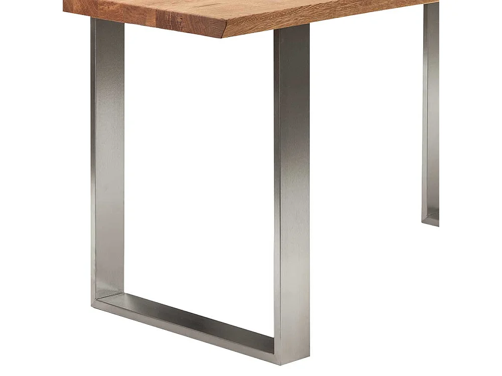 Massivtisch Wildeiche mit Bügelgestell Edelstahl