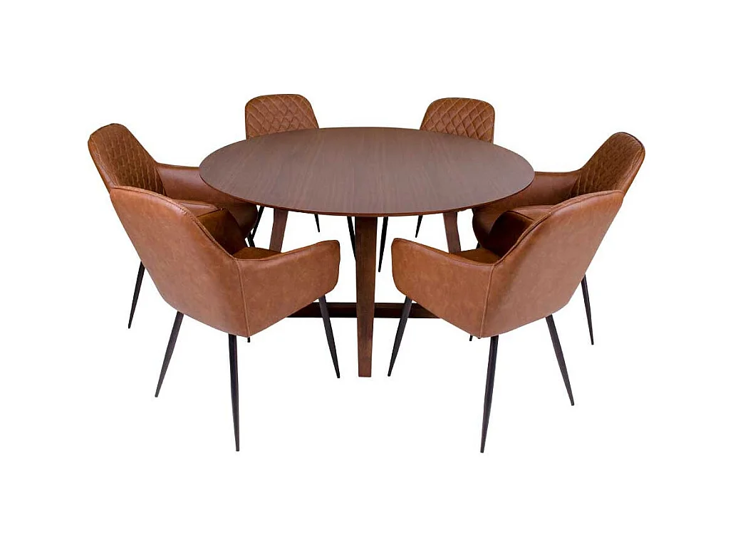 Runder Küchentisch in Walnussfarben furniert Bügelgestell