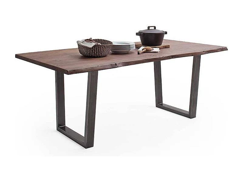 Holztisch Massiv Küchentisch in Walnussfarben mit Bügelgestell