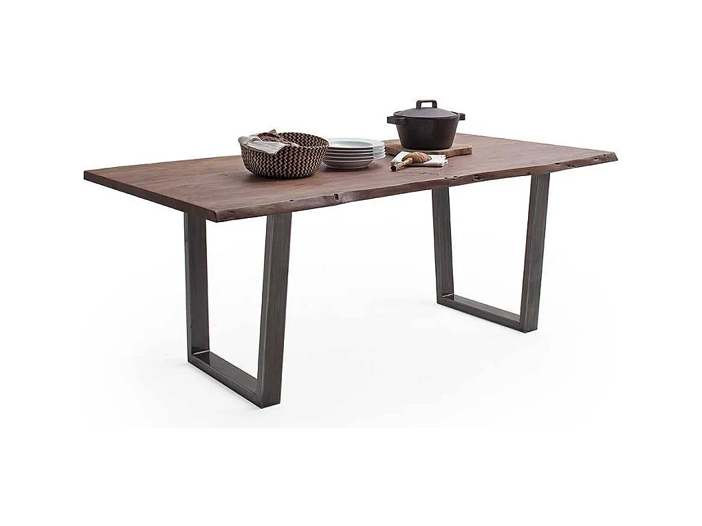 Holztisch Massiv Küchentisch in Walnussfarben mit Bügelgestell