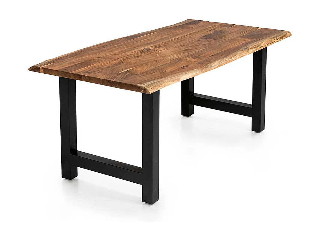 H Gestell Esstisch aus Akazie Massivholz & Metall natürlicher Baumkante