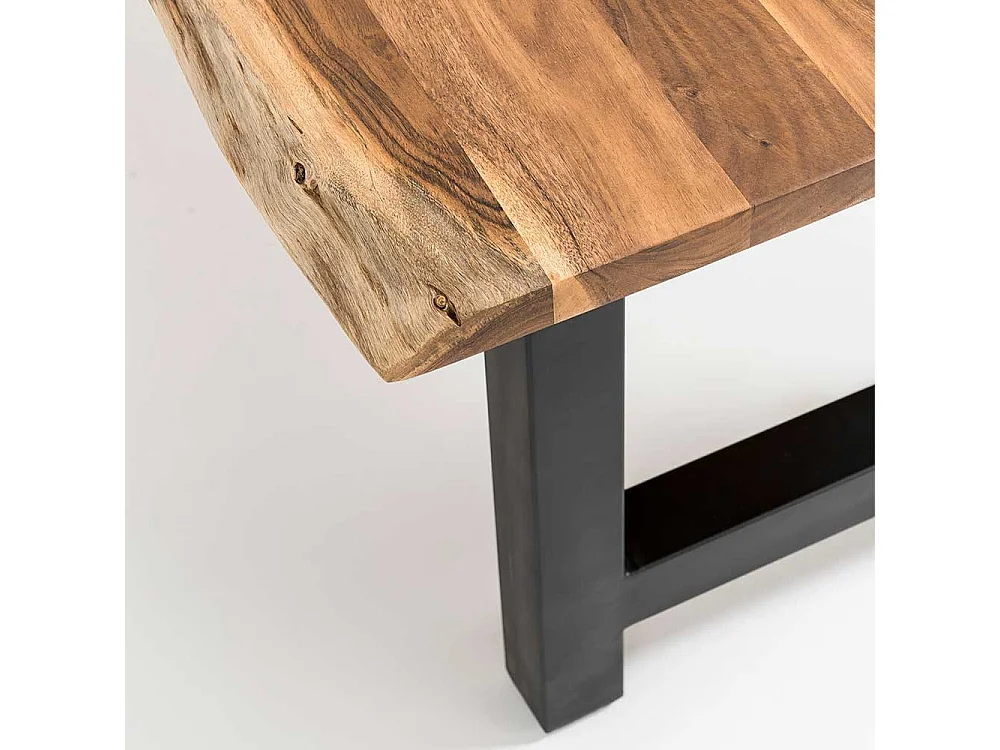 H Gestell Esstisch aus Akazie Massivholz & Metall natürlicher Baumkante