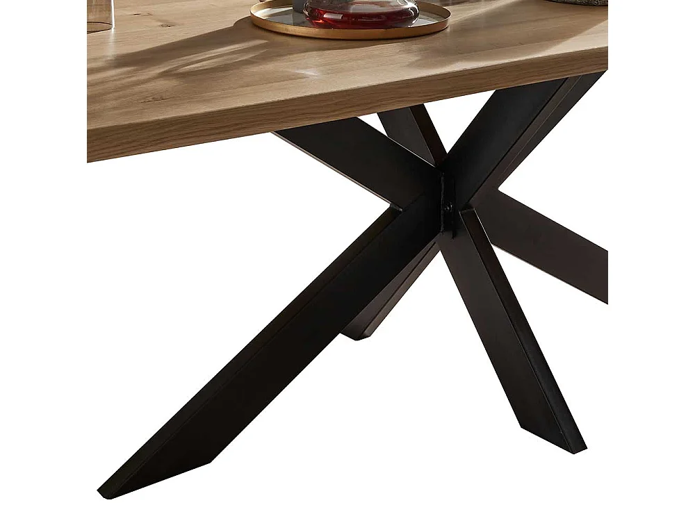 Esstisch aus Wildeiche Massivholz und Stahl Spider Gestell