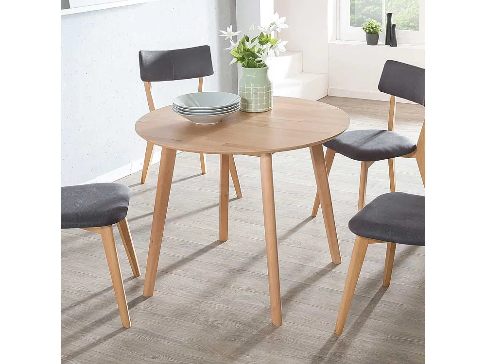 Runder Küchentisch aus Kernbuche Massivholz 90 cm Durchmesser