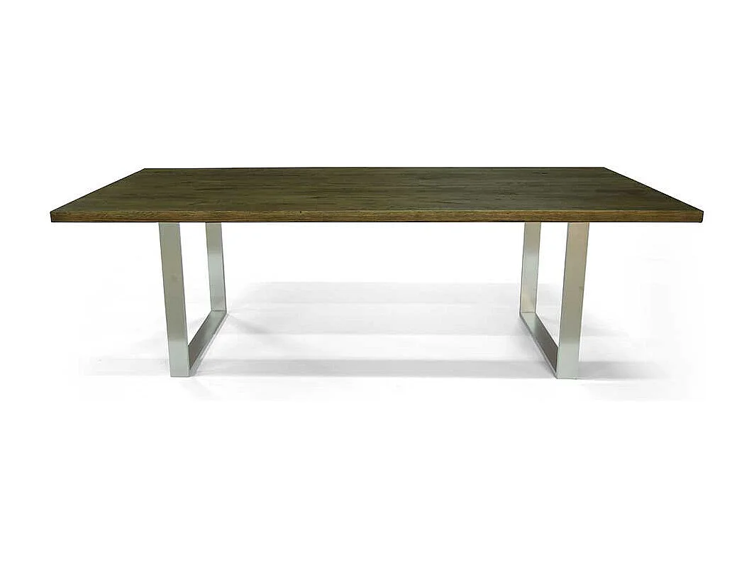 Esszimmer Tisch aus Eiche Massivholz und Edelstahl 75 cm hoch