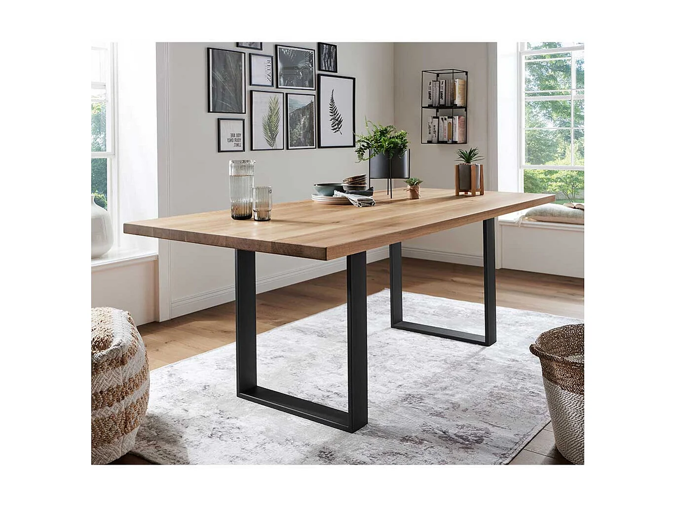 Esszimmertisch aus Wildeiche Massivholz und Stahl Loft Design