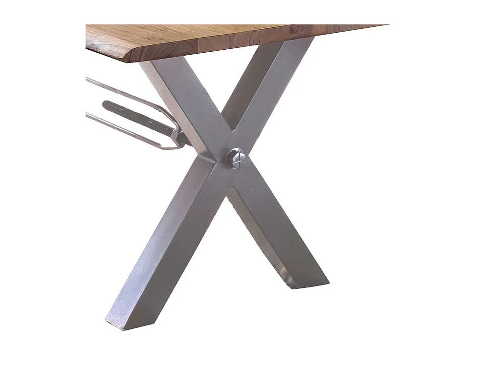 Esszimmertisch mit Baumkante in Akaziefarben und Weiß Metall Gestell