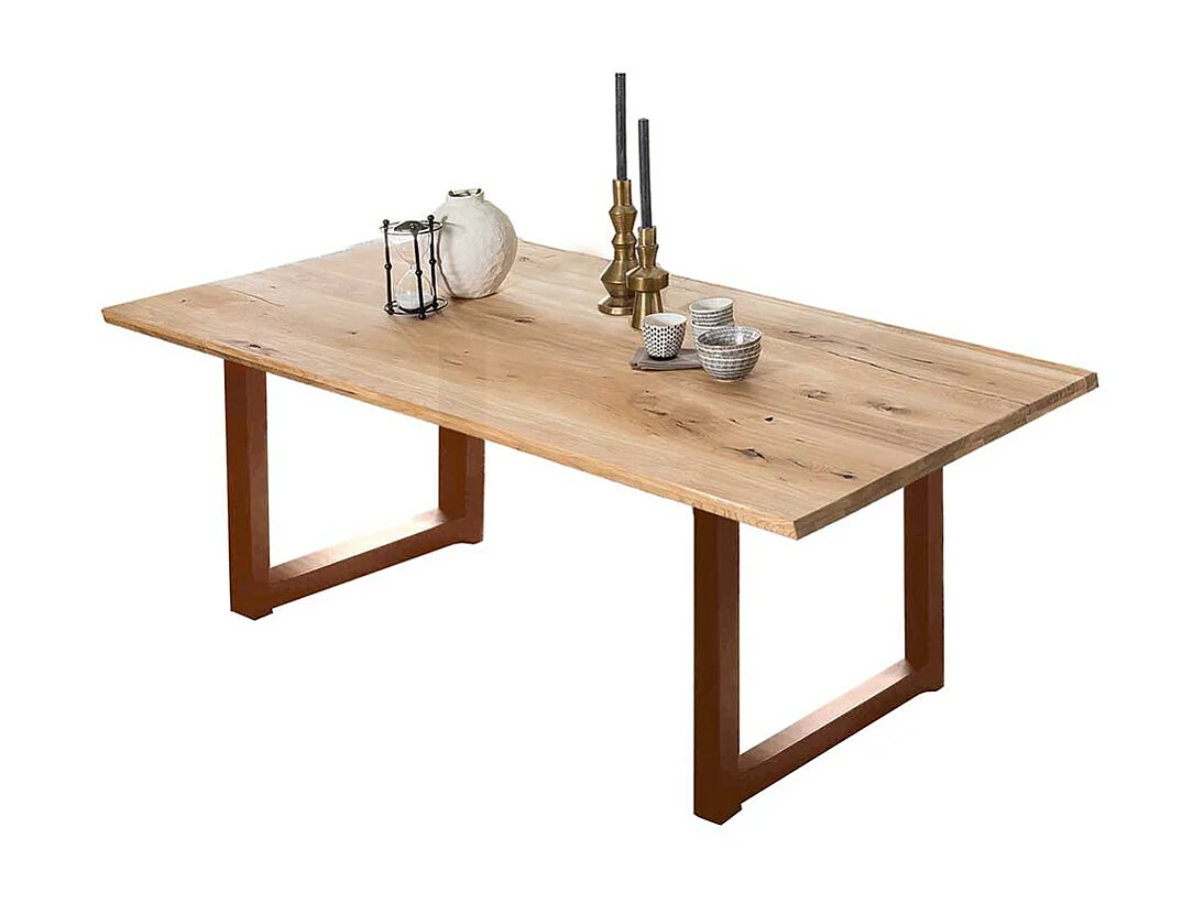 Küchen Tisch in Wildeiche und Braun Massivholzplatte