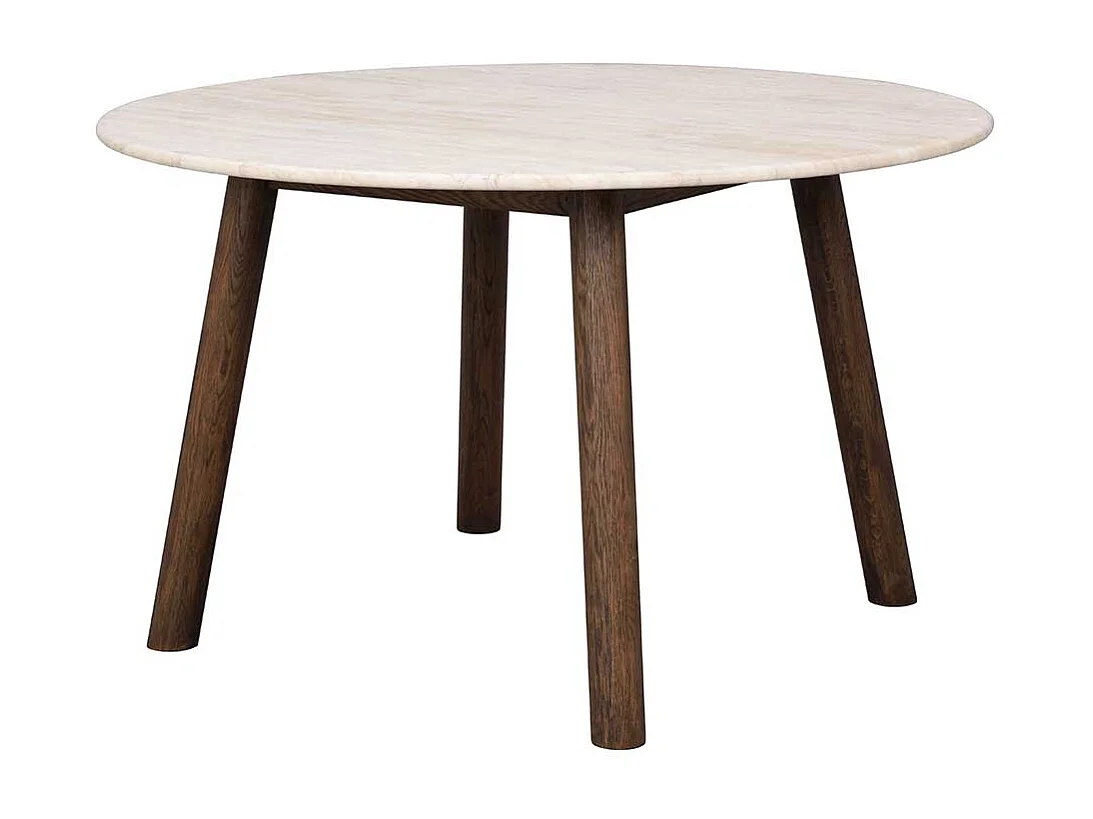 Esszimmer Tisch mit Marmorplatte Beige Vierfußgestell Eiche Massivholz