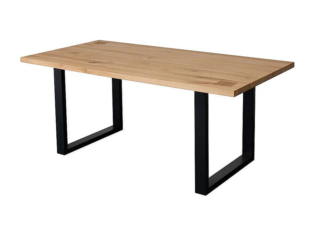 Esszimmer Tisch aus Wildeiche Massivholz Bügelgestell in Schwarz