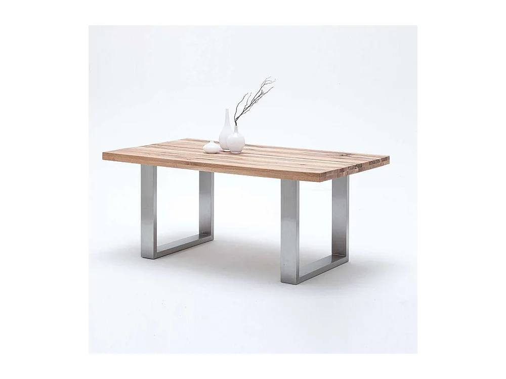 Massivholztisch in Wildeichefarben Edelstahlgestell