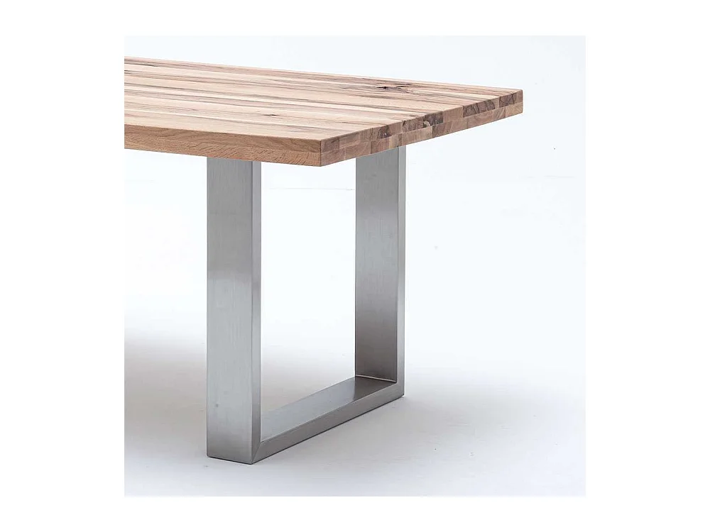 Massivholztisch in Wildeichefarben Edelstahlgestell