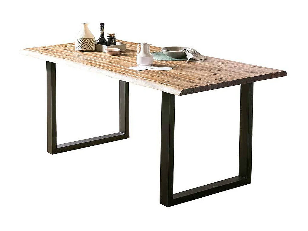 Baumkantentisch Akazie mit Bügelgestell Industry und Loft Stil