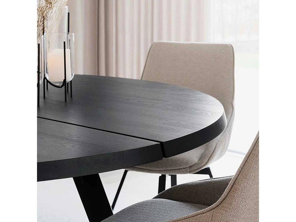 Runder Holztisch mit Esche Rauchfarben Tischplatte Vierfußgestell