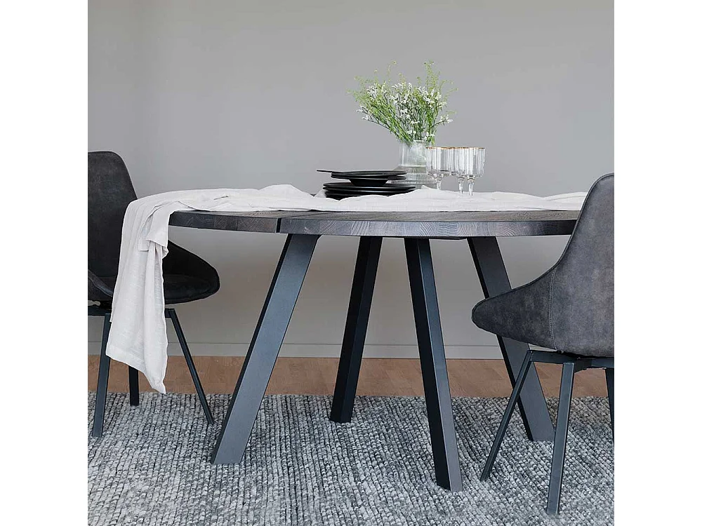 Runder Holztisch mit Esche Rauchfarben Tischplatte Vierfußgestell