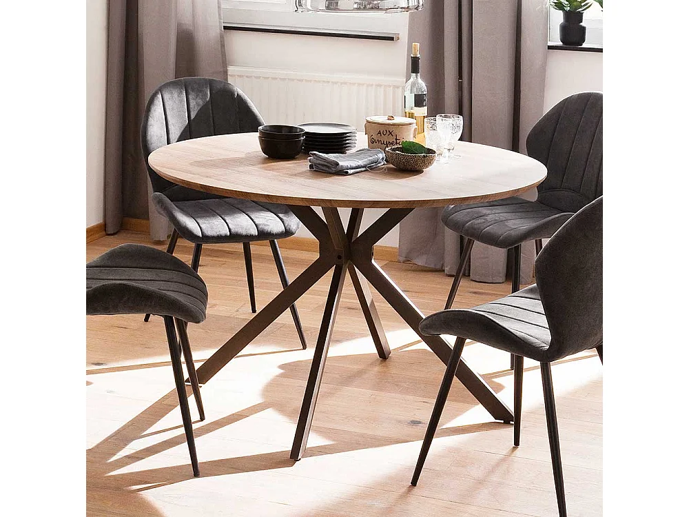 Runder Küchentisch in Wildeichefarben und Anthrazit 120 cm Durchmesser