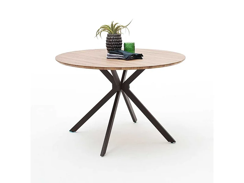 Runder Küchentisch in Wildeichefarben und Anthrazit 120 cm Durchmesser