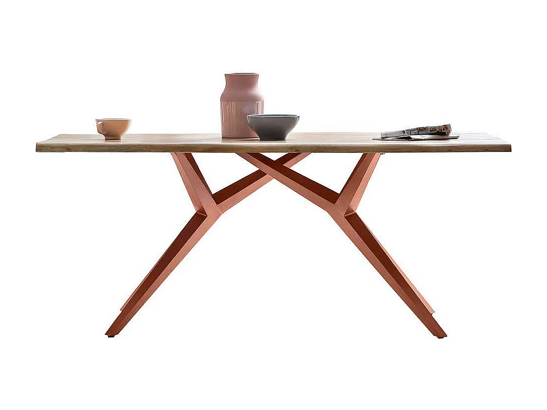 Design Esstisch aus Akazie Massivholz Eisen 4-Fußgestell in Braun