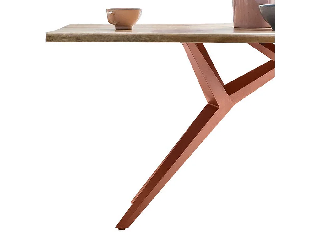Design Esstisch aus Akazie Massivholz Eisen 4-Fußgestell in Braun
