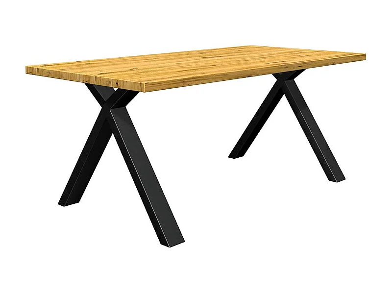 Eiche Esstisch modern aus Massivholz und Metall rechteckiger Tischplatte