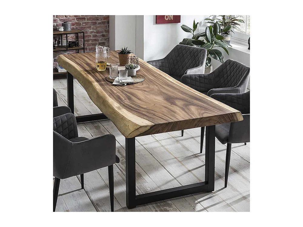Baumkanten Tisch aus Suar Massivholz und Stahl Loft Design