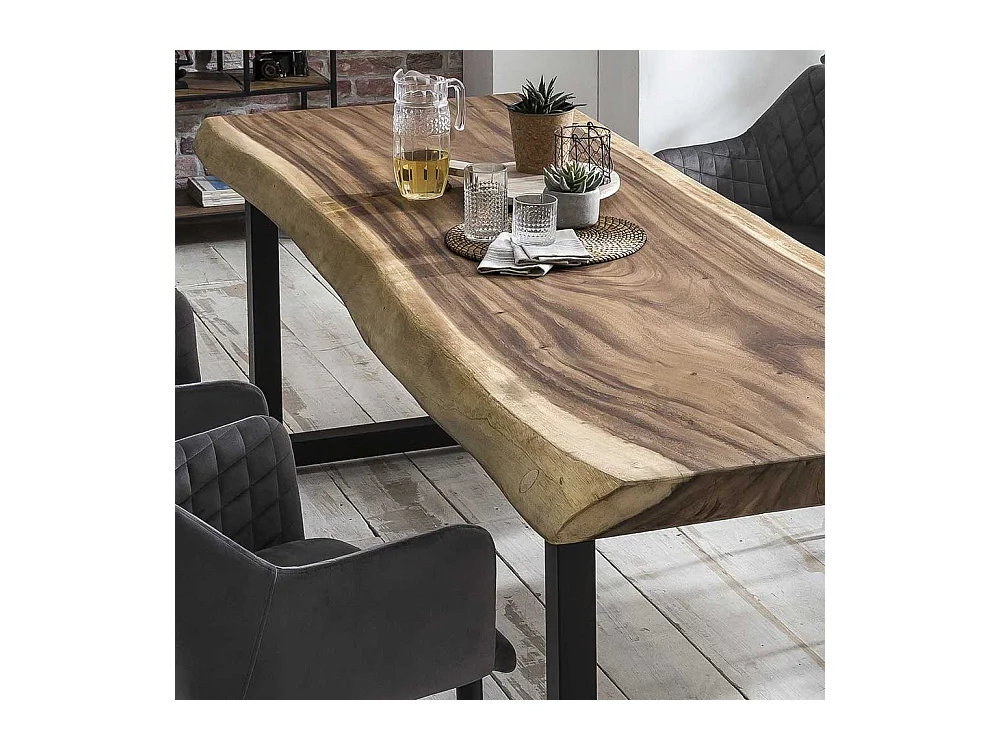 Baumkanten Tisch aus Suar Massivholz und Stahl Loft Design
