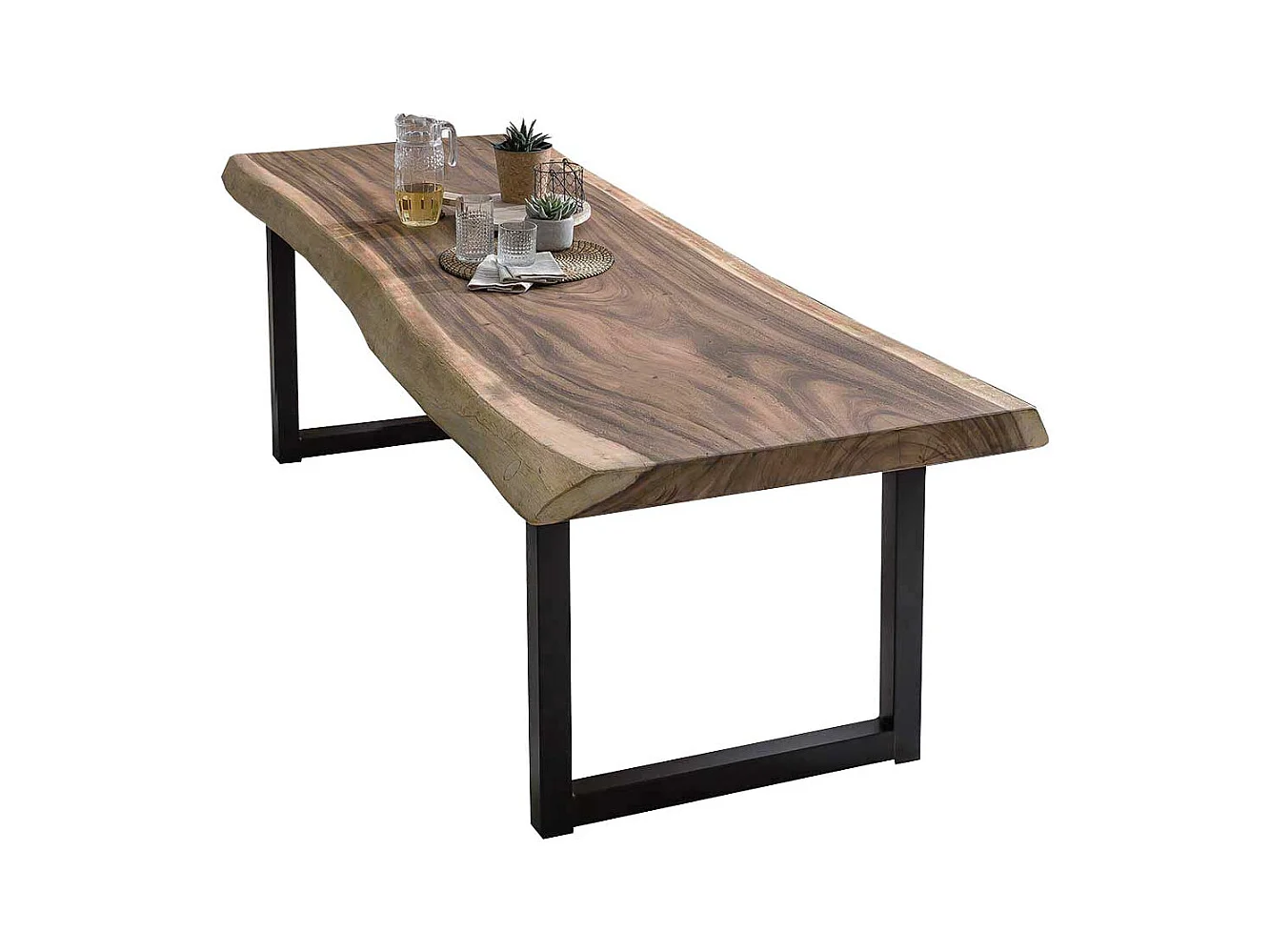 Baumkanten Tisch aus Suar Massivholz und Stahl Loft Design