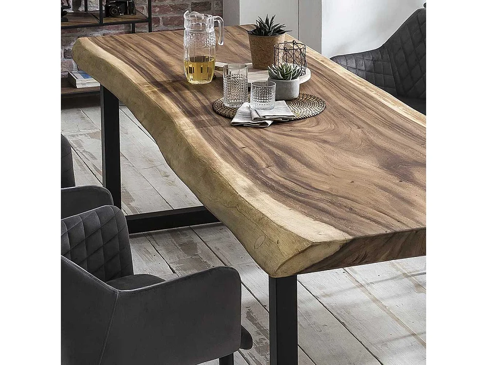 Baumkanten Tisch aus Suar Massivholz und Stahl Loft Design