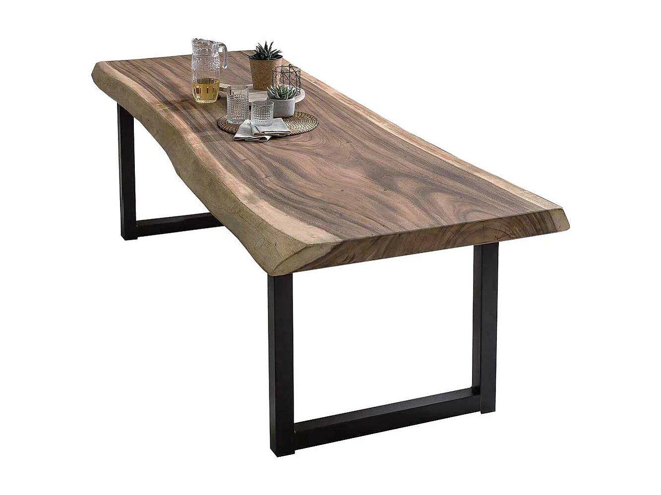 Baumkanten Tisch aus Suar Massivholz und Stahl Loft Design