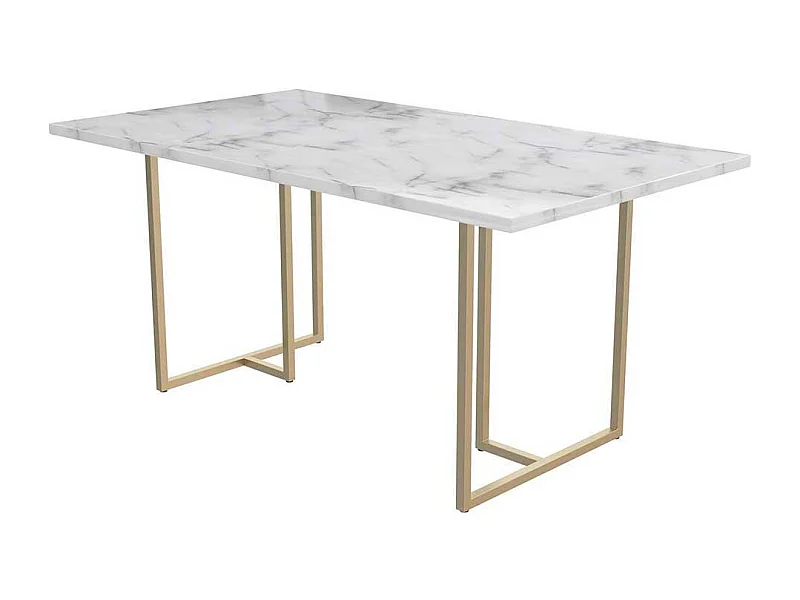 Tisch Esszimmer modern in Weiß und Gold Metall Bügelgestell