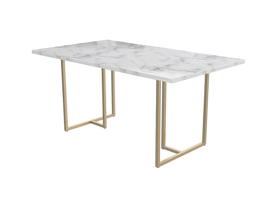 Tisch Esszimmer modern in Weiß und Gold Metall Bügelgestell