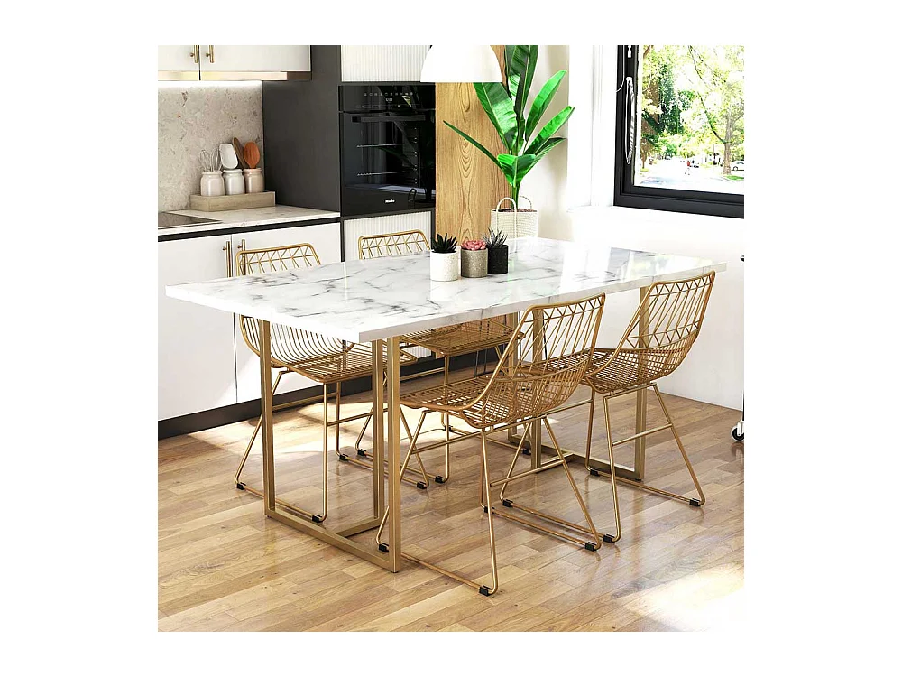 Tisch Esszimmer modern in Weiß und Gold Metall Bügelgestell