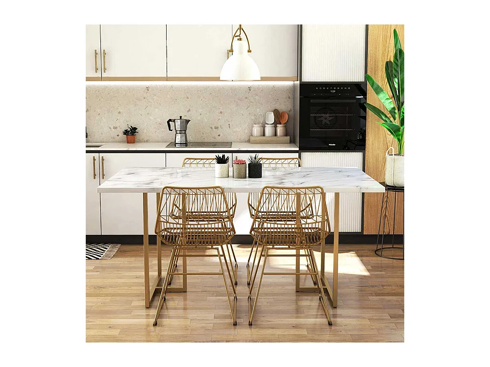 Tisch Esszimmer modern in Weiß und Gold Metall Bügelgestell